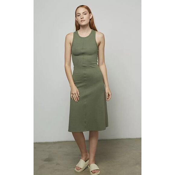 Lunya Restored Fitted Tank Dress Sleeveless Ribbed Knit Midi Green Size XS NWOT - Picture 1 of 9